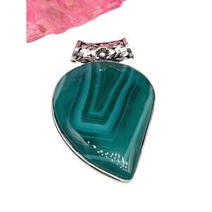 Botswana Agate Necklace Pendant 925 Sterling Silver Overlay Teal